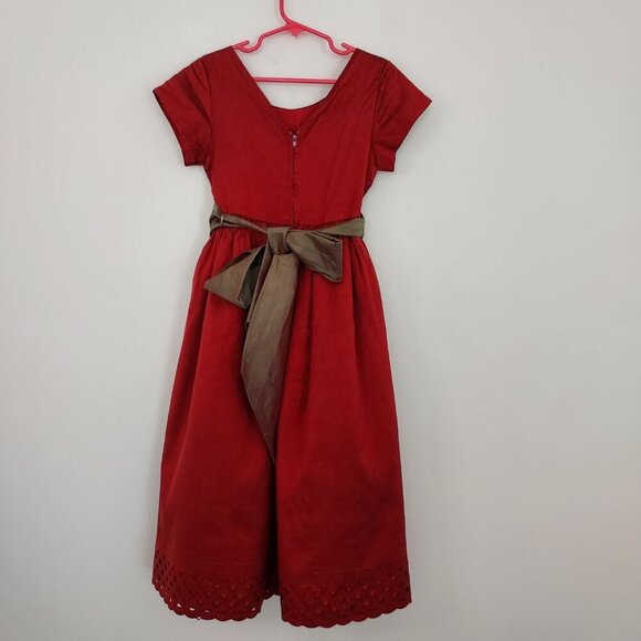Dimples Los Angeles Red Silk Short Sleeve Dress With Sash Size 6x - Picture 7 of 9